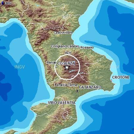 22,46: una scossa di terremoto a Cosenza: magnitudo 4.4