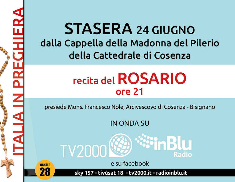 Il Rosario per l'Italia dalla Cattedrale di Cosenza su TV2000